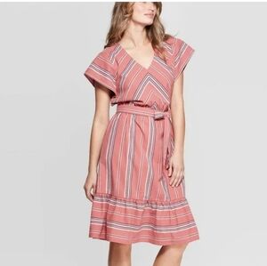 Mauve Pink, Blue, and White Striped Dress - Size small Ruffle Girly Universal